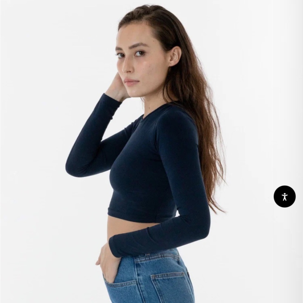 LOS ANGELES APPAREL Garment Dye Long Sleeve Crop Top XS NAVY
